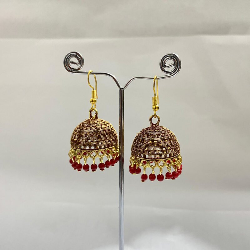 Gold-Plated Jhumka Earrings with Black Bead - Image 3