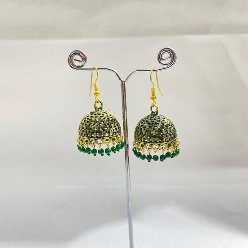 Gold-Plated Jhumka Earrings with Black Bead - Image 2